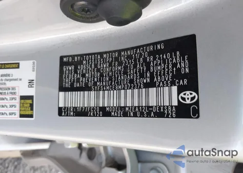 2021 Toyota Corolla Se Nightshade Edition from USA, damaged, VIN 5YFS4MCE8MP072376